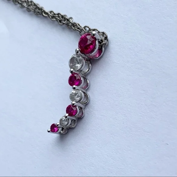 10k White gold Pink gemstone wavy necklace - Picture 3 of 10